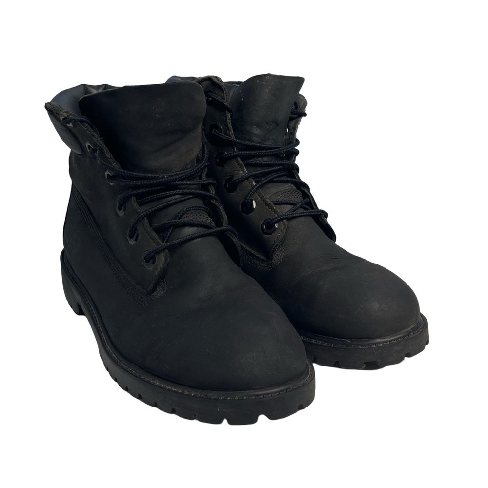 Timberlands Premium black leather waterproof size 6 Boys/ 8 women combat boots